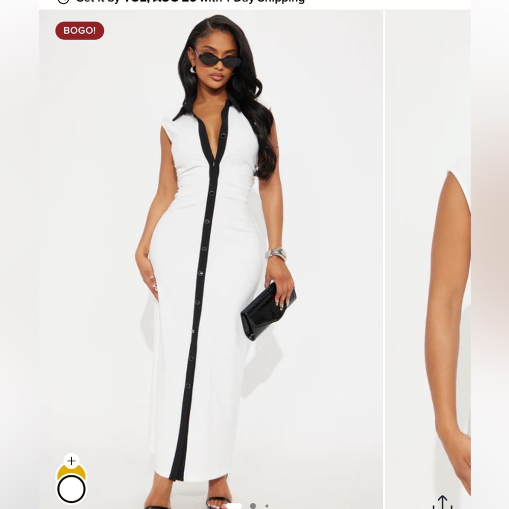 Fashion Nova Elegant White and Black Sleeveless Dress